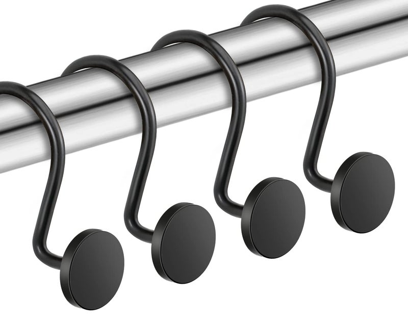 ZESLMG Shower Curtain Hooks, Black Shower Curtain Rings Rustproof Metal Round Decorative Shower Hooks Rings for Bathroom Shower Rods Curtains, Set of 12 Heavy Duty Solid Hooks - Image 2